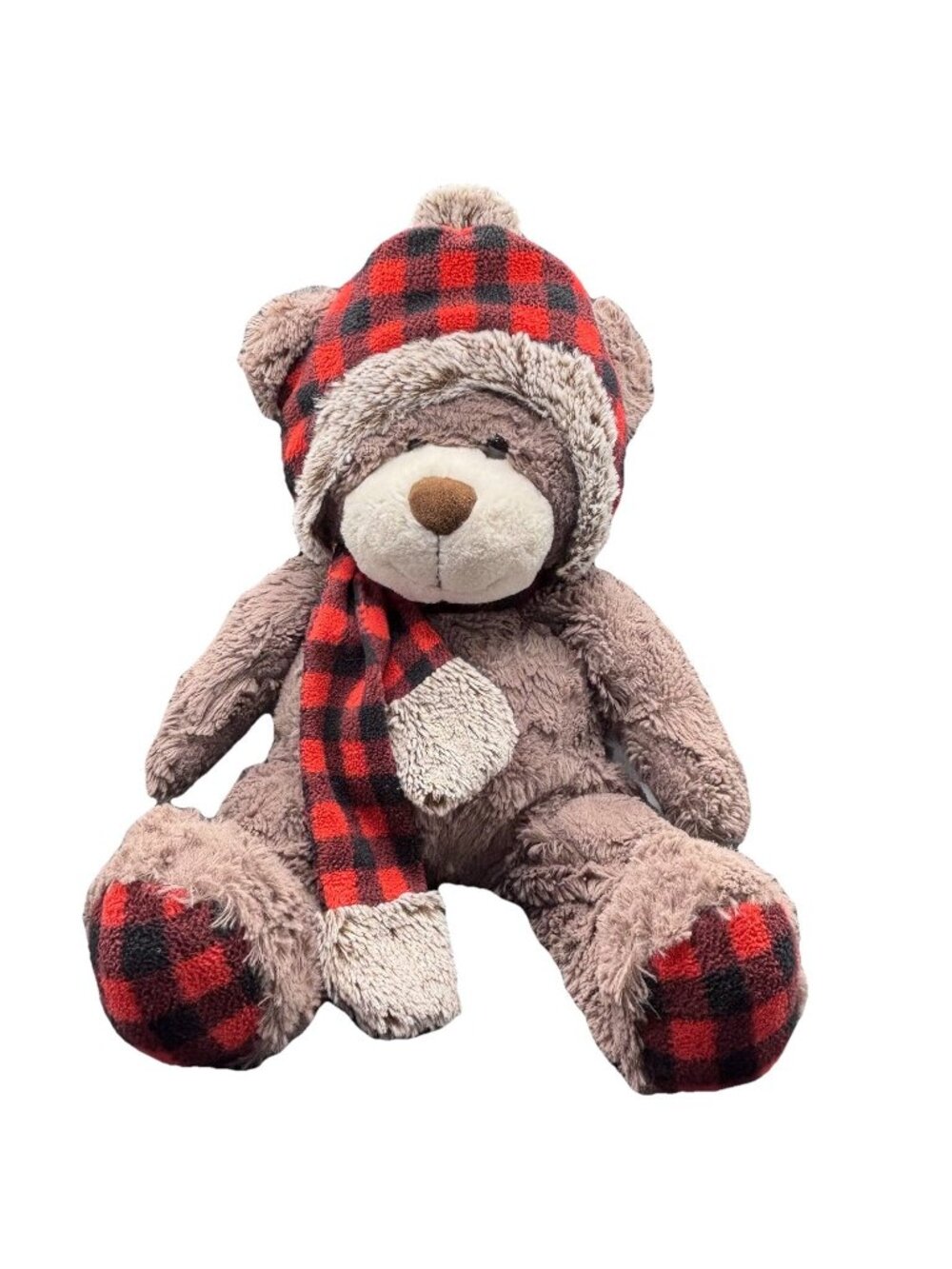 Gentle Treasures Teddy Bear Plush Red Plaid Scarf Winter 16” Stuffed Animal Toy